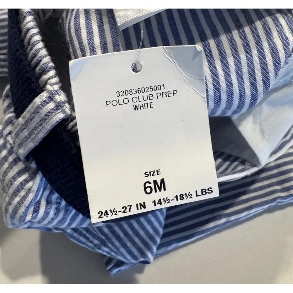 Ralph Lauren Baby 6M Seersucker Belted Pants Blue White Striped Preppy Coastal